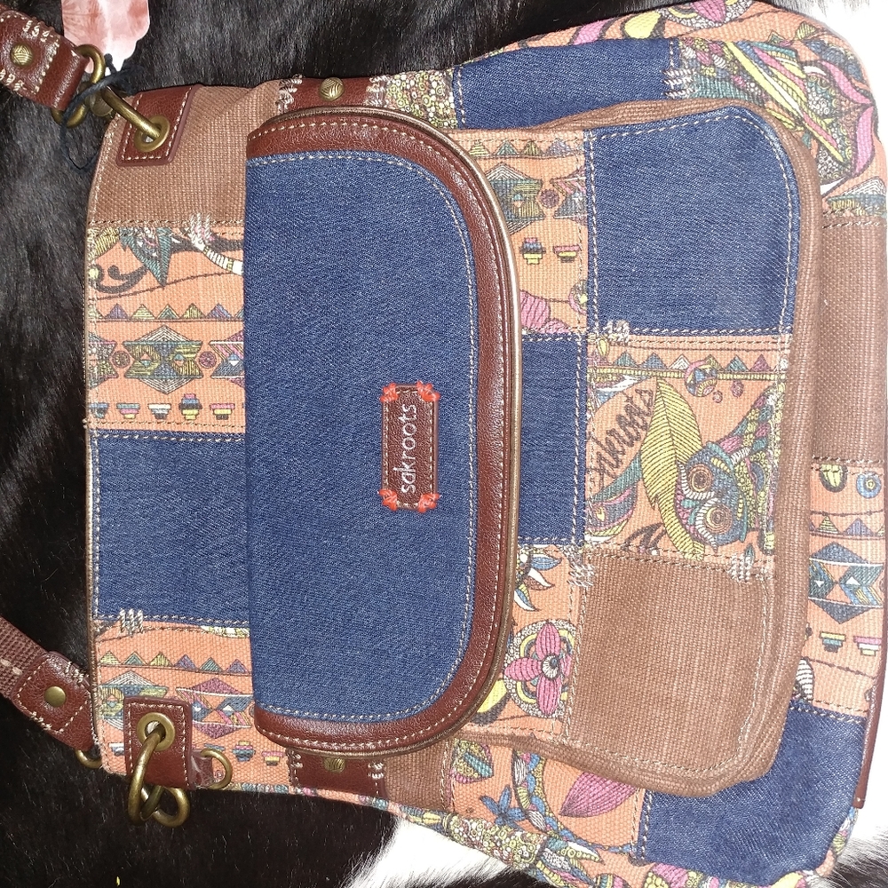 Sakroots | Blue Orange Boho Owl Patchwork Denim C… - image 4